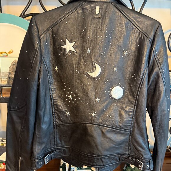 Maurituis Black Leather Jacket Moon and Stars - Picture 7 of 8